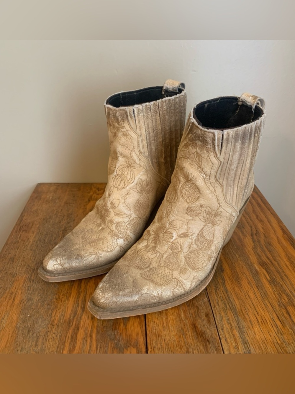 Liberty Black Leather Western Ankle Boots Tan Floral Stitching Festival Size 9